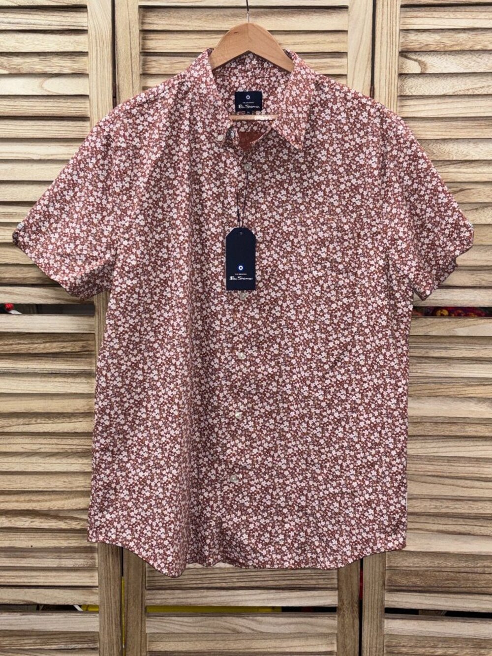 Ben Sherman Rusty Brown Pink Floral Button Up Shirt XL NWT